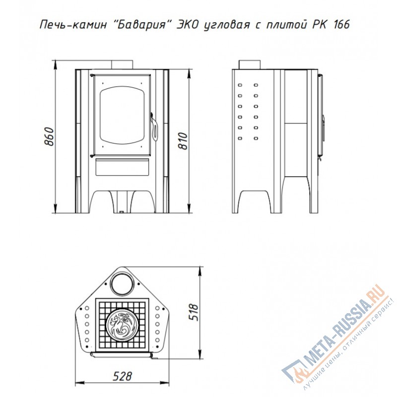 Печь-камин Экокамин Бавария Эко угловая с плитой