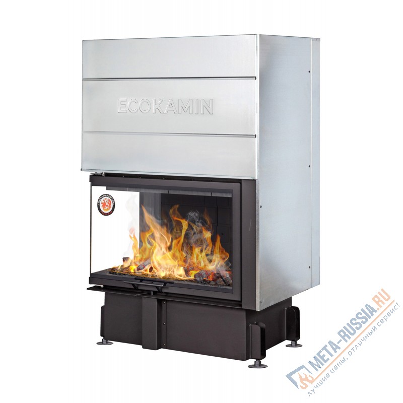 Каминная топка ЭкоКамин ДЕЛЬТА 800LB два стекла левая принтинг черный шамот TDN800LB