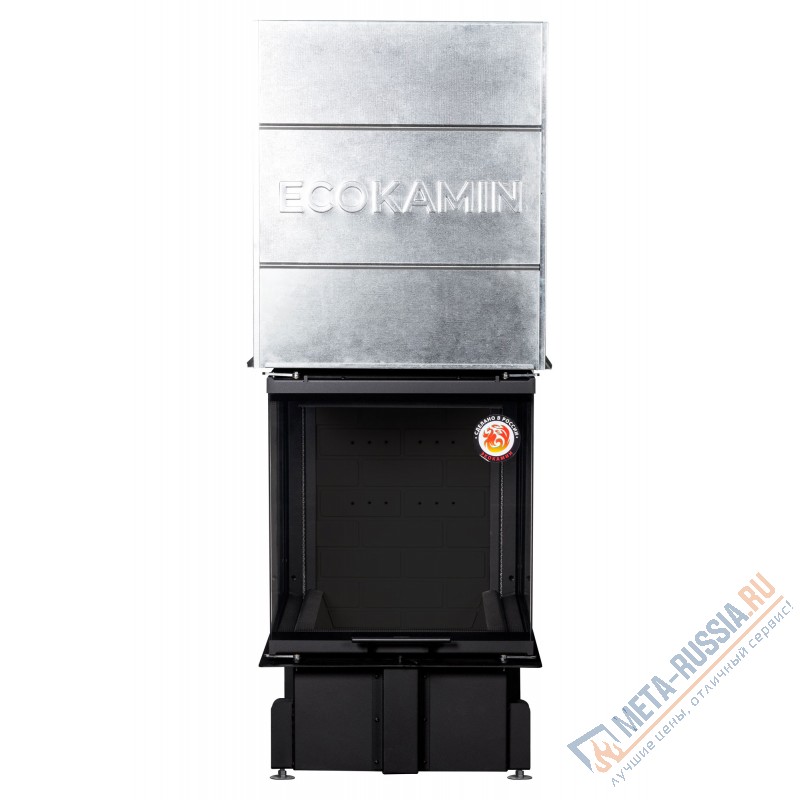 Каминная топка ЭкоКамин ДЕЛЬТА 700B TDN700PВ три стекла подовое горение принтинг черный шамот
