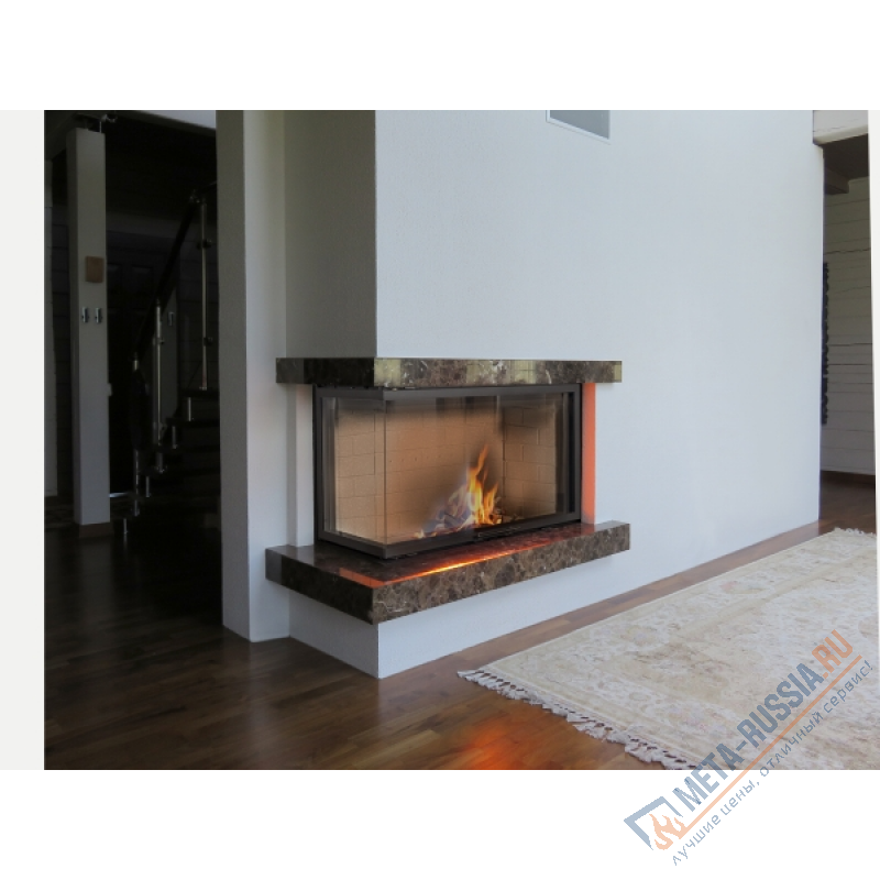 Каминная топка ЭкоКамин ДЕЛЬТА 1000LB два стекла принтинг левая черный шамот TDNP1000LB