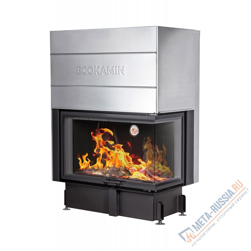 Каминная топка ЭкоКамин ДЕЛЬТА 1000RB два стекла принтинг правая черный шамот TDNP1000RB