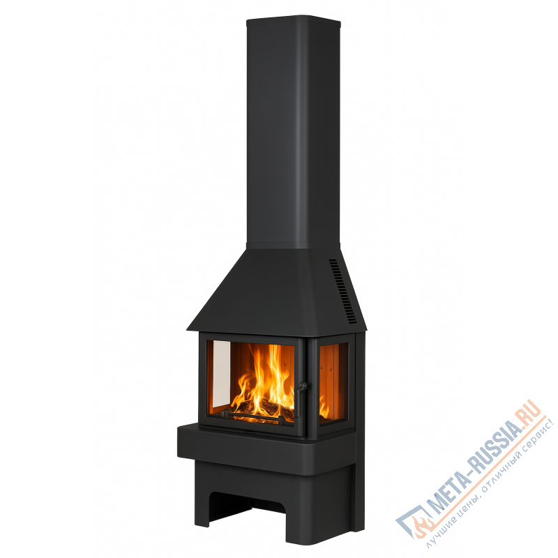 Печь-камин Экокамин Бавария три стекла черная Печь-камин Экокамин Бавария три стекла черная