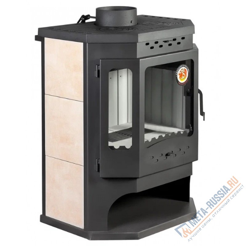 Печь-камин Экокамин Бавария Призматик c плитой PK186, 12 кВт, д.200, вторичный дожиг, чистое стекло