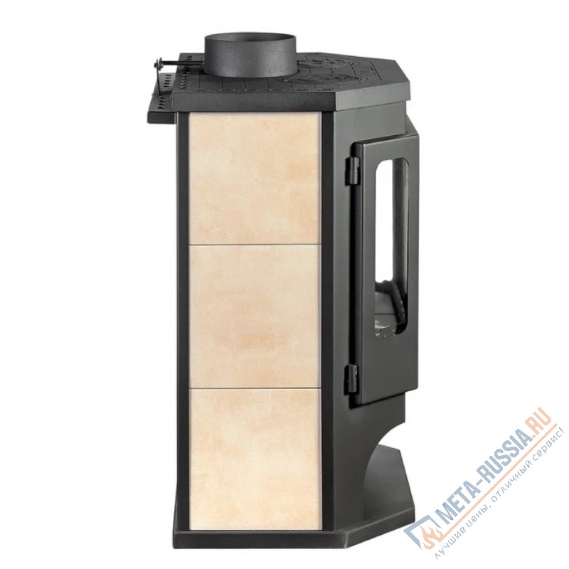 Печь-камин Экокамин Бавария Призматик c плитой PK186, 12 кВт, д.200, вторичный дожиг, чистое стекло