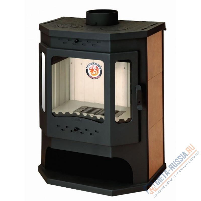 Печь-камин Экокамин Бавария Призматик c плитой PK186, 12 кВт, д.200, вторичный дожиг, чистое стекло