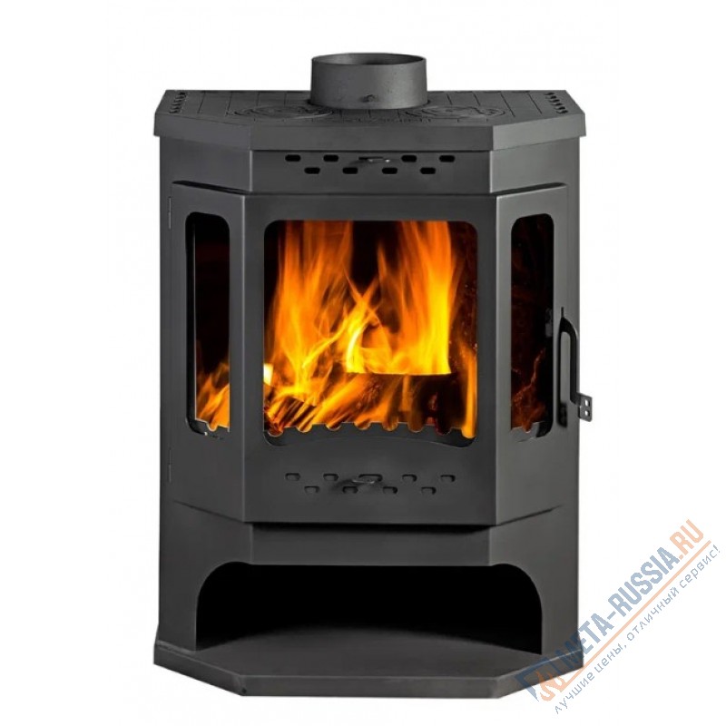 Печь-камин Экокамин Бавария Призматик c плитой PK186, 12 кВт, д.200, вторичный дожиг, чистое стекло