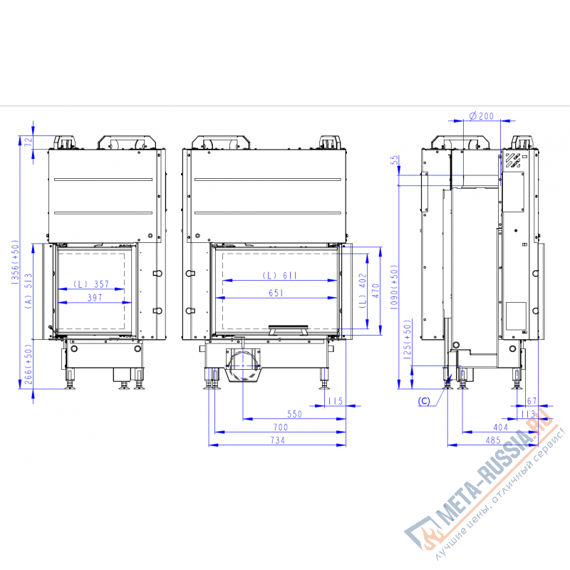 Каминная топка Romotop HEAT R/L 3G L 65.51.40.24