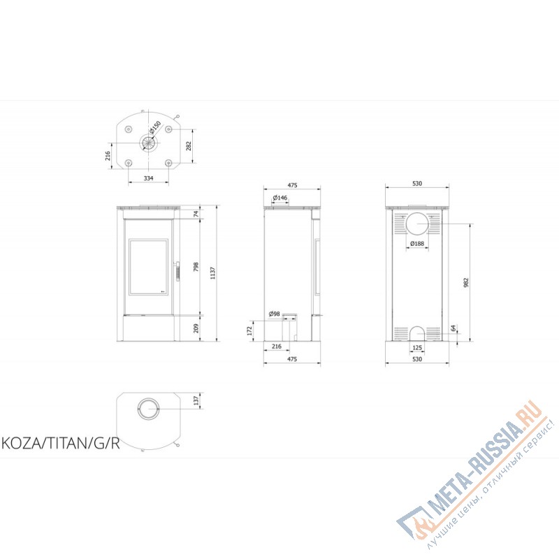 Печь-камин Kratki KOZA/TITAN/G/R