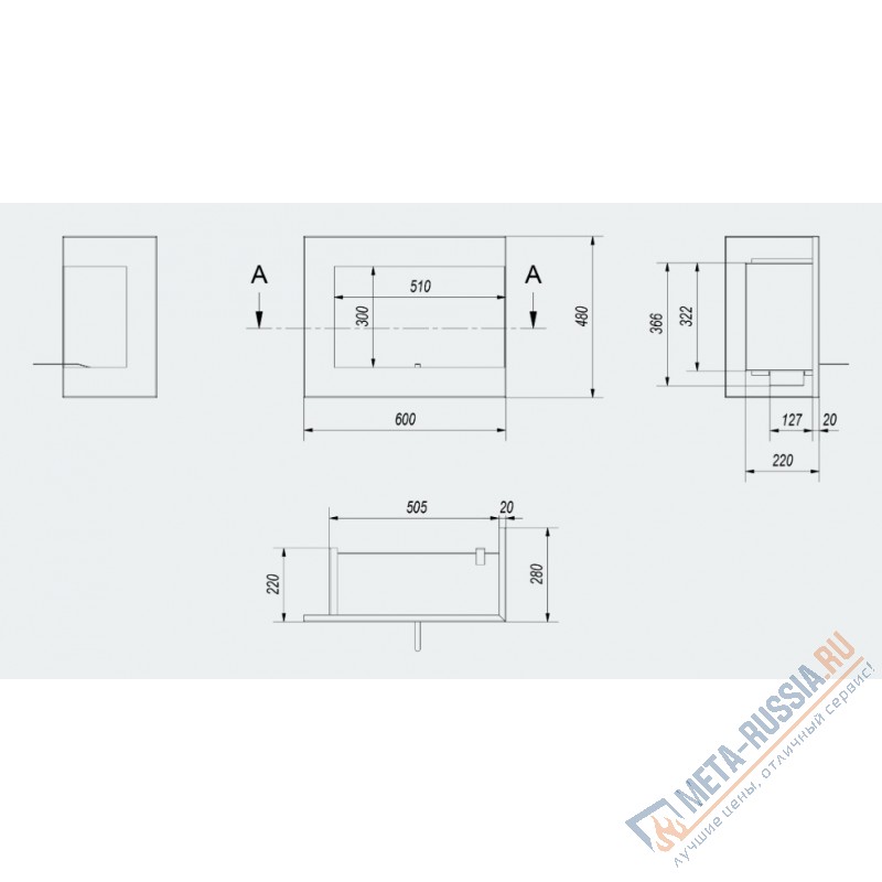 Биокамин настенный Kratki DELTA/P/600 угловая, TUV