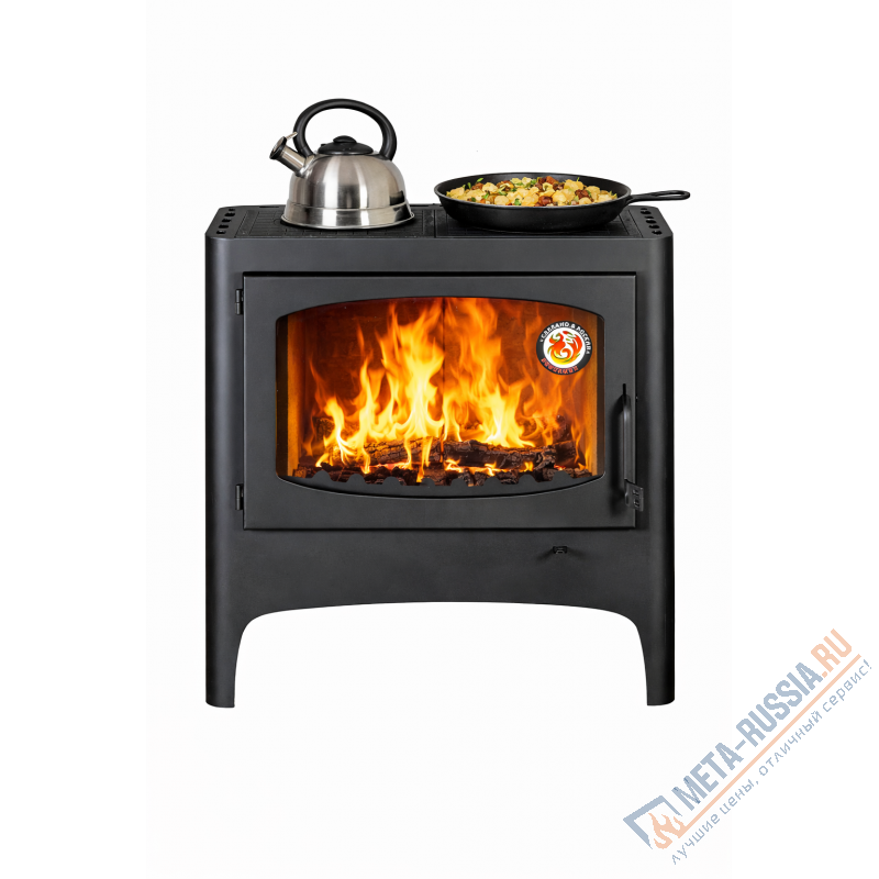 Печь-камин Экокамин Бавария Эко с плитой две конфорки, 10 кВт, дымоход 150, подача воздуха извне