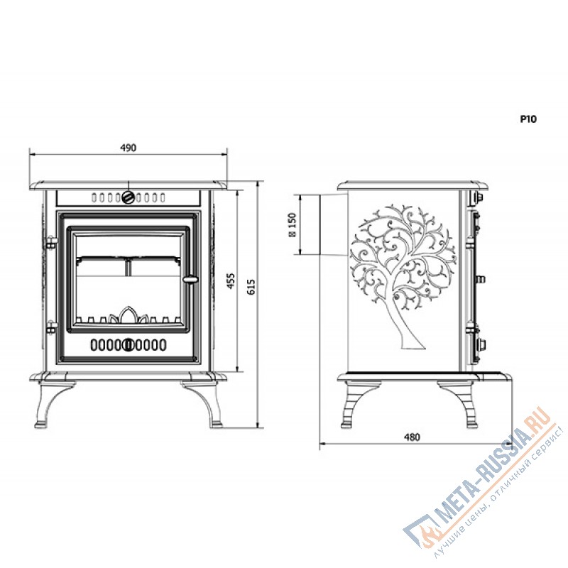 Печь-камин чугунная Kaw-Met P10 EKO