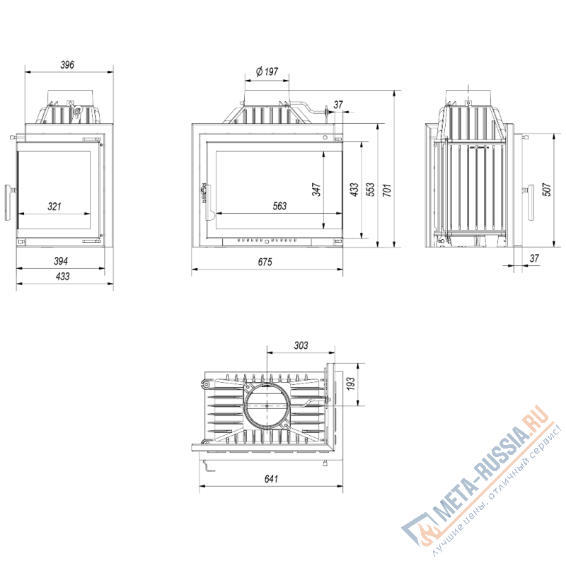 Каминная топка Kratki SIMPLE/M/S/P/BS (угловое стекло справа)