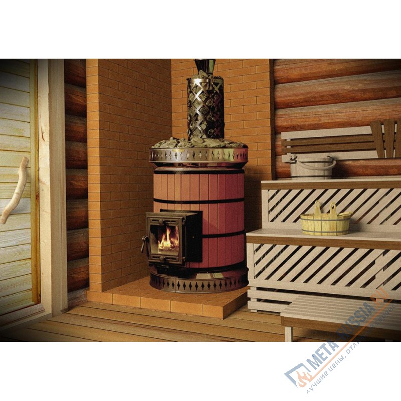 Печь банная КДМ ПББ большая (круглая) "Русская баня" в кирпичной облицовке ПББ