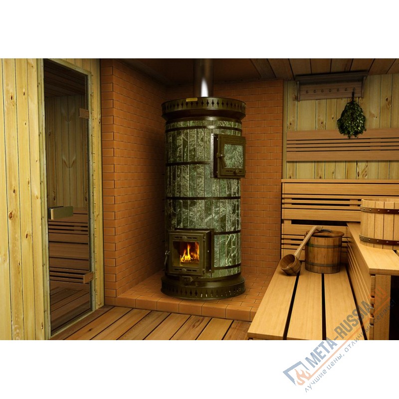 Печь банная КДМ ПББ-ЗКм -ЗмО Русская баня с закрытой каменкой  в облицовке Змеевик