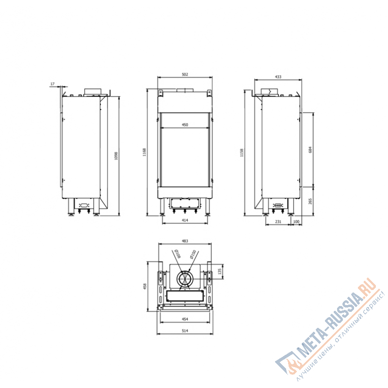 Газовая топка каминная Kratki LEO/45/68/G20, магистральный газ