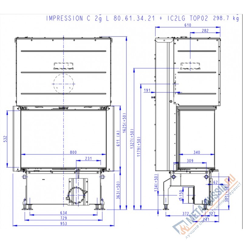 Каминная топка Romotop IMPRESSION C 2G L 80.61.34.21 черная футеровка