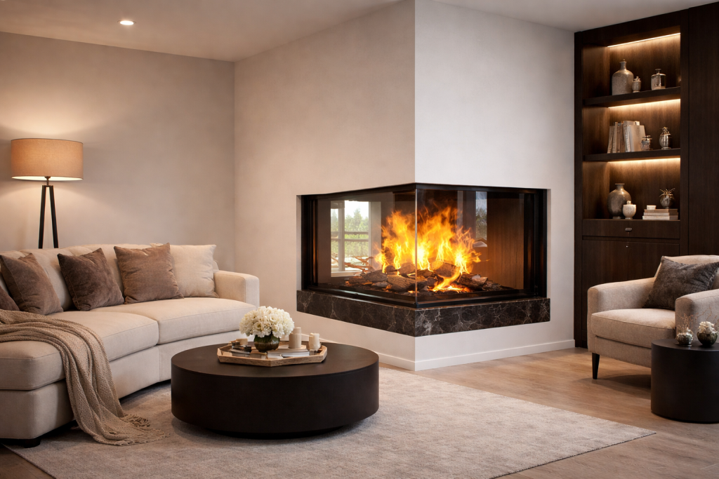 Г-образная каминная топка